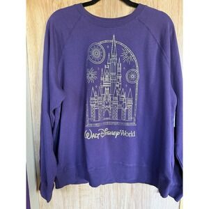 Disney Parks WDW Magic Kingdom Castle Sweatshirt Fireworks Purple Crewneck L NWT